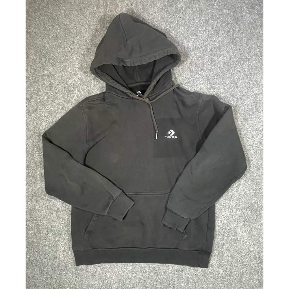 Converse Hoodie Pullover Mens Small Black Star Chevron Logo Faded